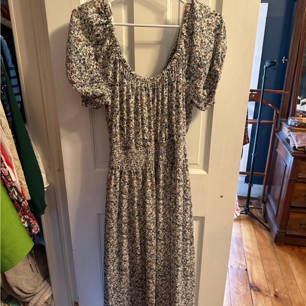 Madewell Floral Print Midi Dress with Puff Sleeves